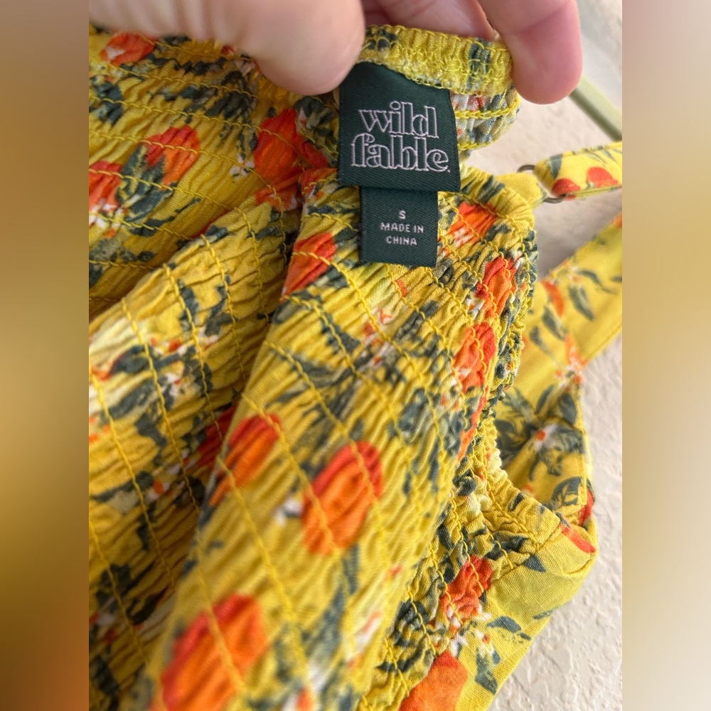 Yellow Citrus Fruit Button-Front Romper linen feel - Picture 4 of 5